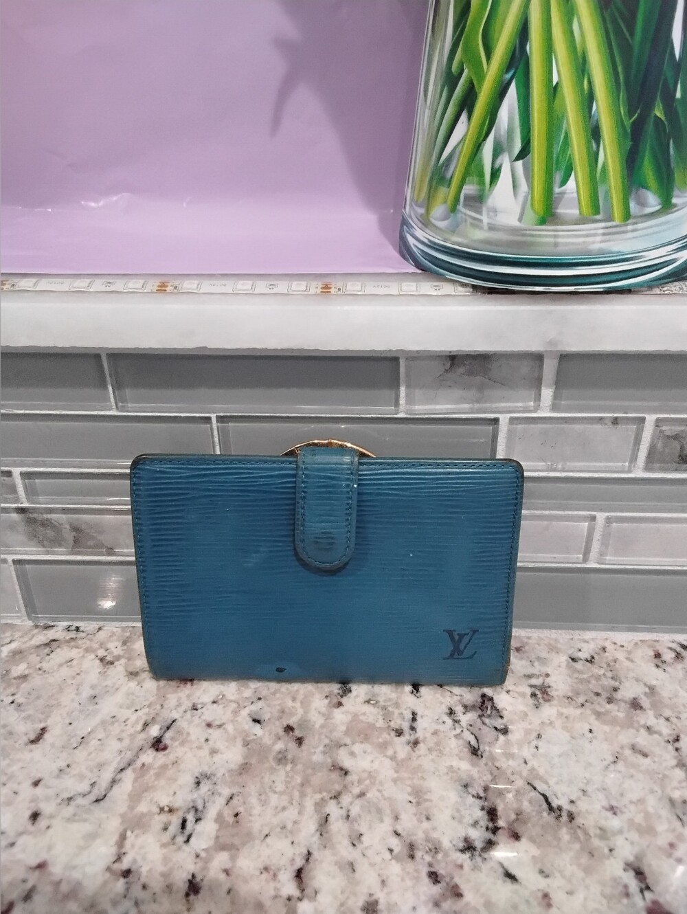 Louis Vuitton Blue Epi Kiss Lock Wallet
